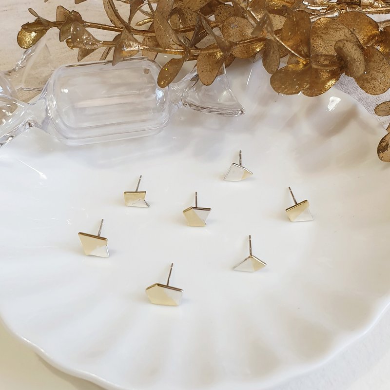 不对称拼贴小耳环 手作耳环 (单支) - 耳环/耳夹 - 纯银 银色