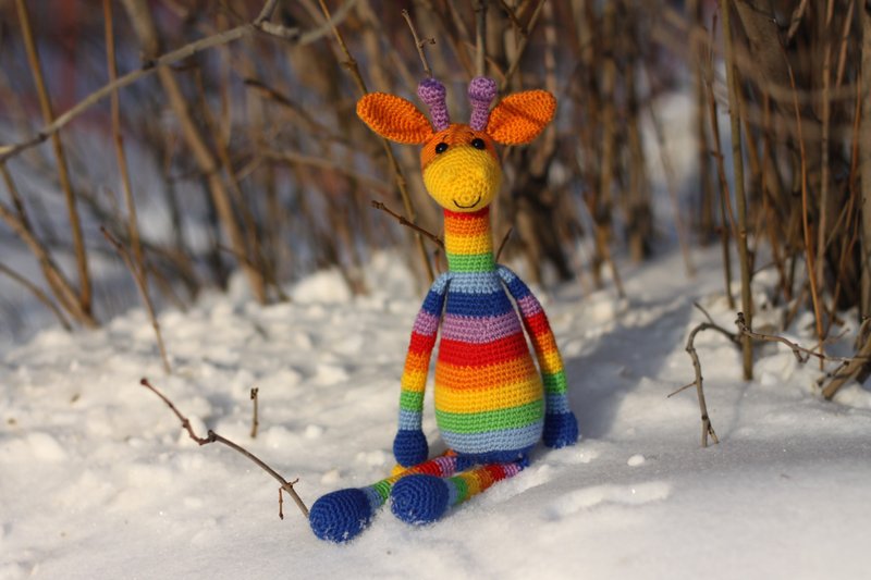 Crochet giraffe stripe, Crochet giraffe, knitted giraffe, Big soft giraffe - 玩具/玩偶 - 羊毛 多色