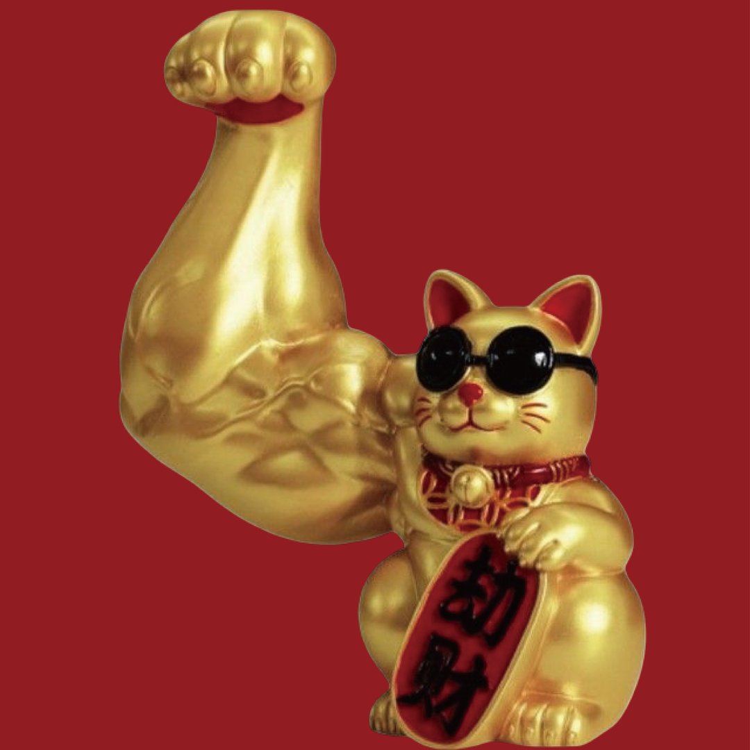 保庇BOBEE 中国工艺麒麟臂壮阔肌肉招财猫 - 劫财招财猫 - 摆饰 - 其他金属 卡其色