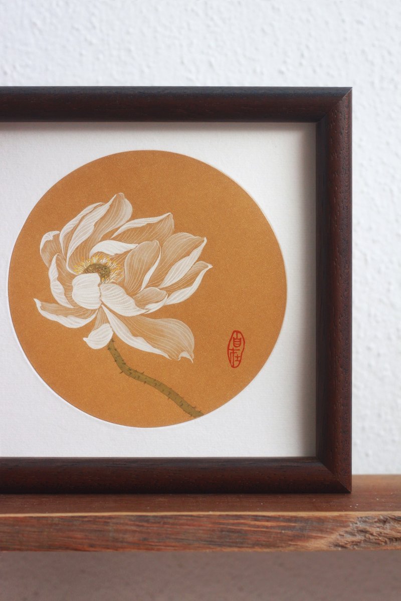 荷花仿古泥金水墨画 | 中式禅风简约小品 | 莲花书房禅室极简挂画 - 海报/装饰画/版画 - 纸 白色