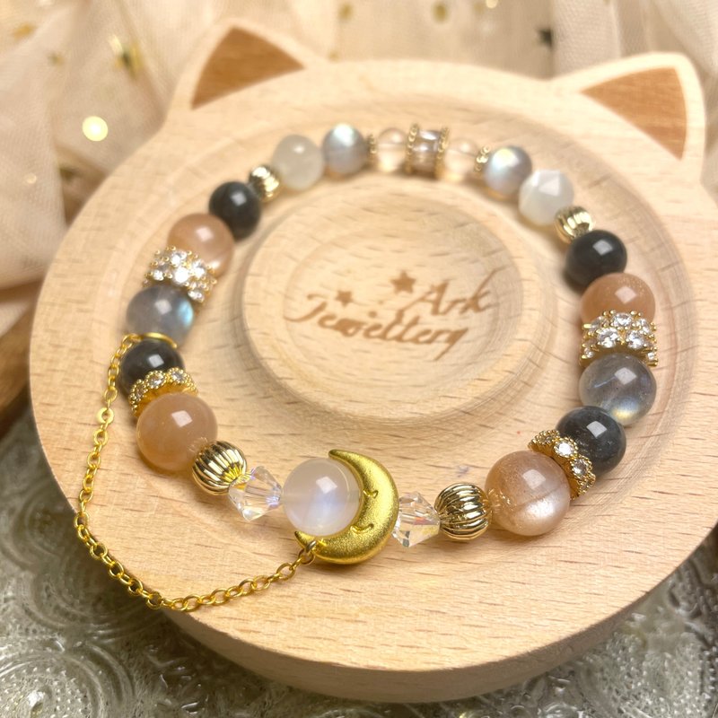 上弦の月 - 月亮石 黑拉长石 橙月亮石 拉长石 白月亮石 - 手链/手环 - 水晶 多色