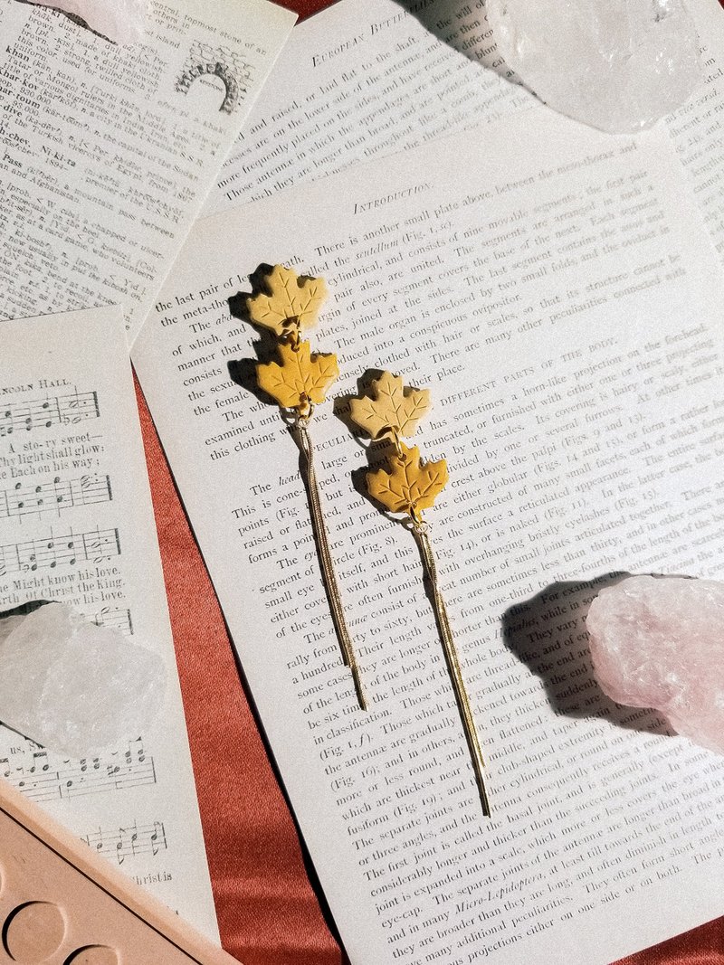 原创手作 Ocean On The Moon -渐变枫叶软陶耳环/耳夹 - 耳环/耳夹 - 陶 多色