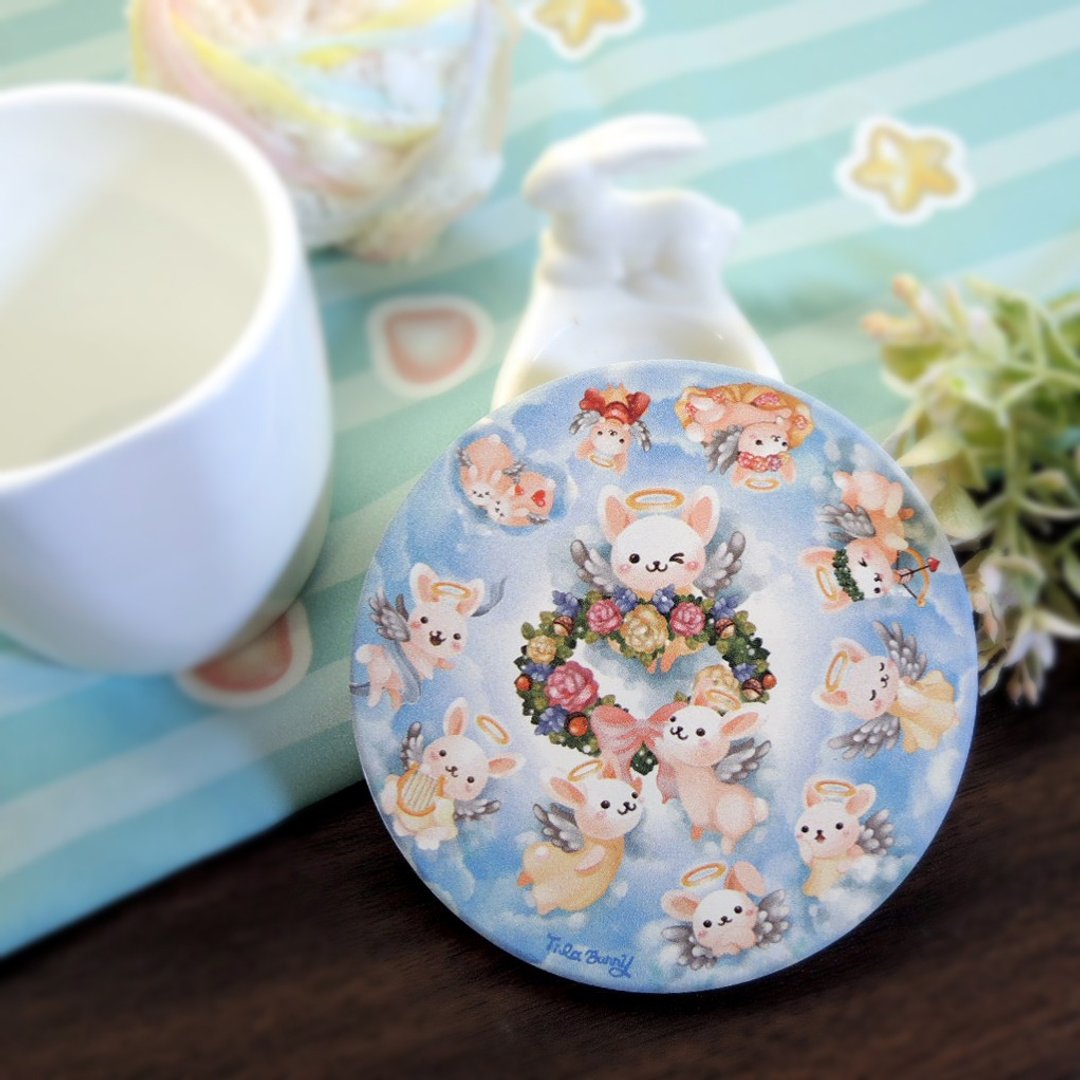 陶瓷吸水杯垫-天空天使兔Sky with Angel - 杯垫 - 瓷 蓝色