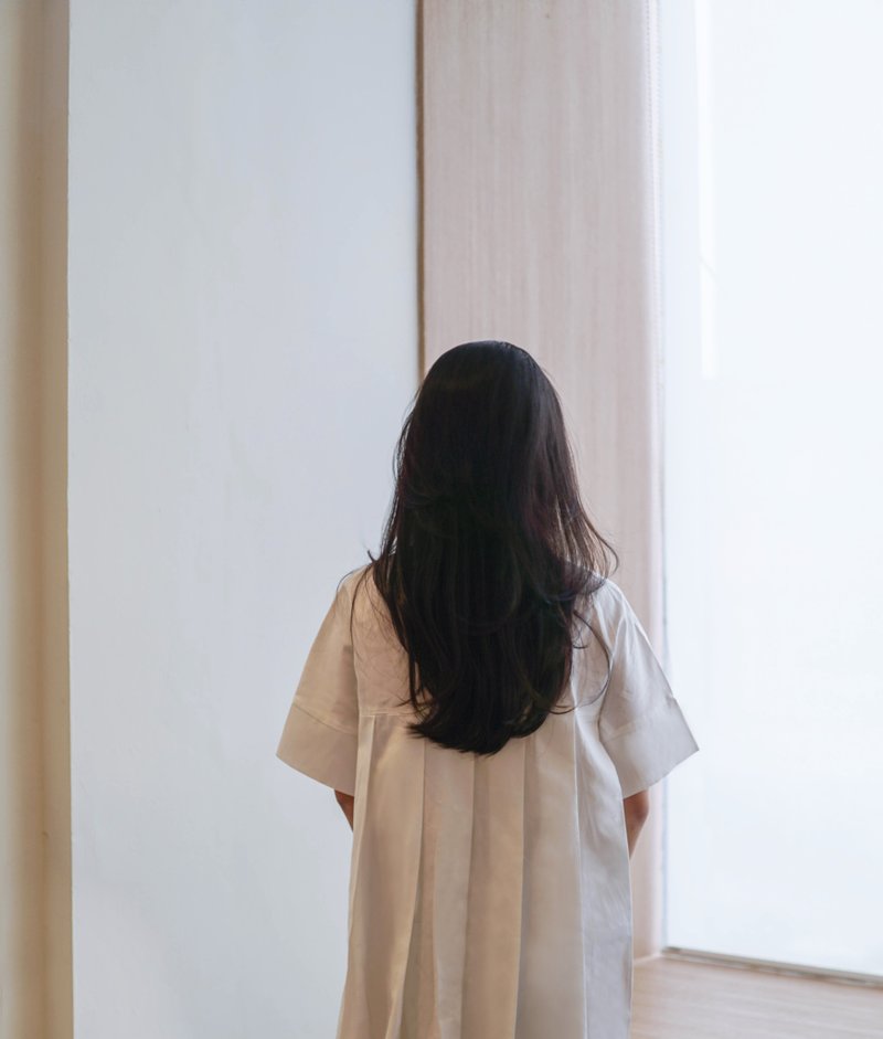 Japanese Cotton White Back Pleated Dress - 洋装/连衣裙 - 棉．麻 白色
