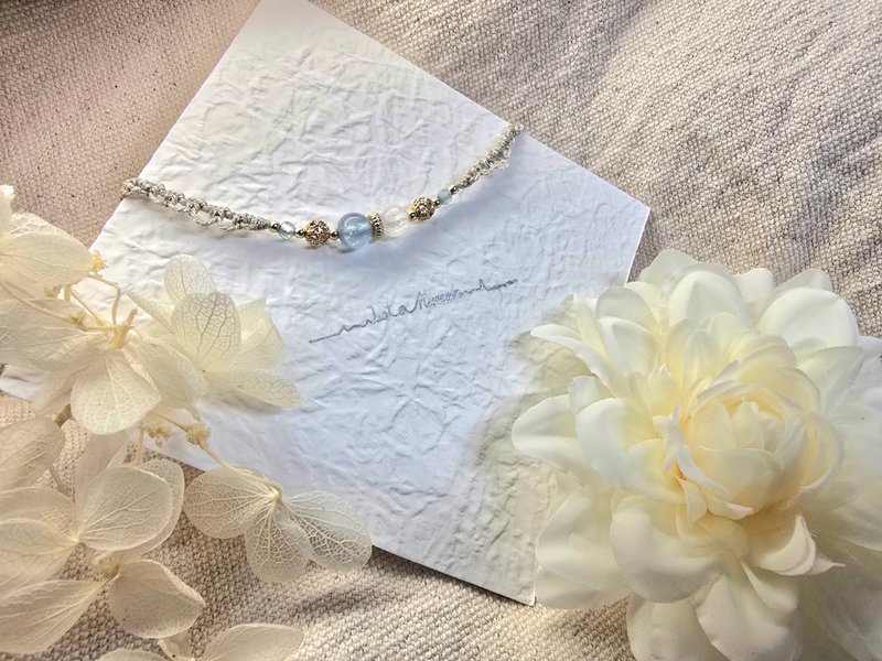 澄澈天使  蓝晶石 锂辉石 蜡线编织 调节抽绳手环 - 手链/手环 - 半宝石 蓝色