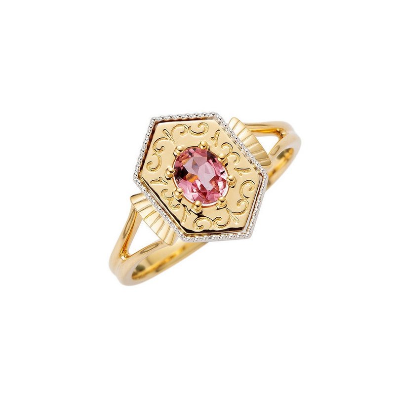 18K 六角雕花双色粉碧玺戒指 - 戒指 - 贵金属 金色