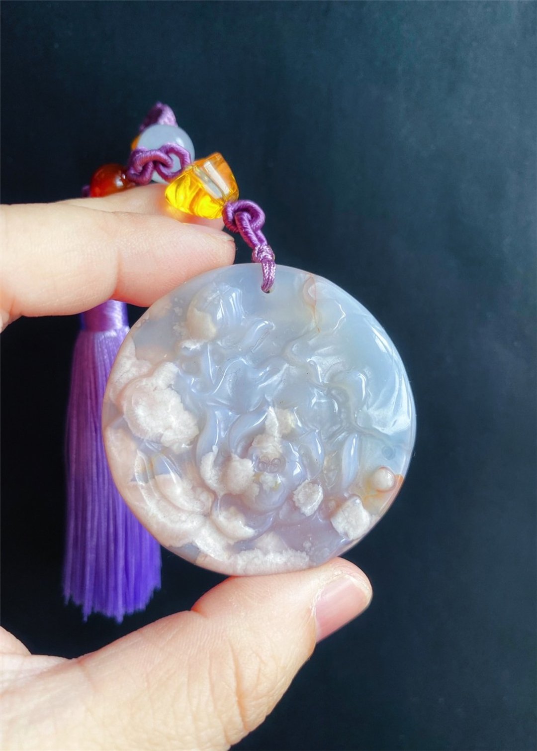 樱花玛瑙 飘龙纹 莲 雕刻件 水晶 包挂 闺密 天然石 礼物 - 吊饰 - 水晶 