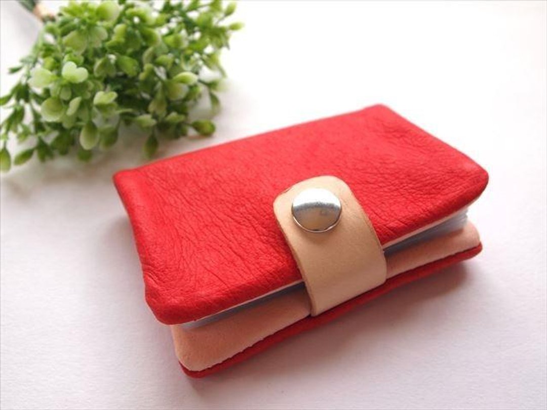 [Standard red] Soft card case with lid leather [Made to order] - 名片夹/名片盒 - 真皮 红色