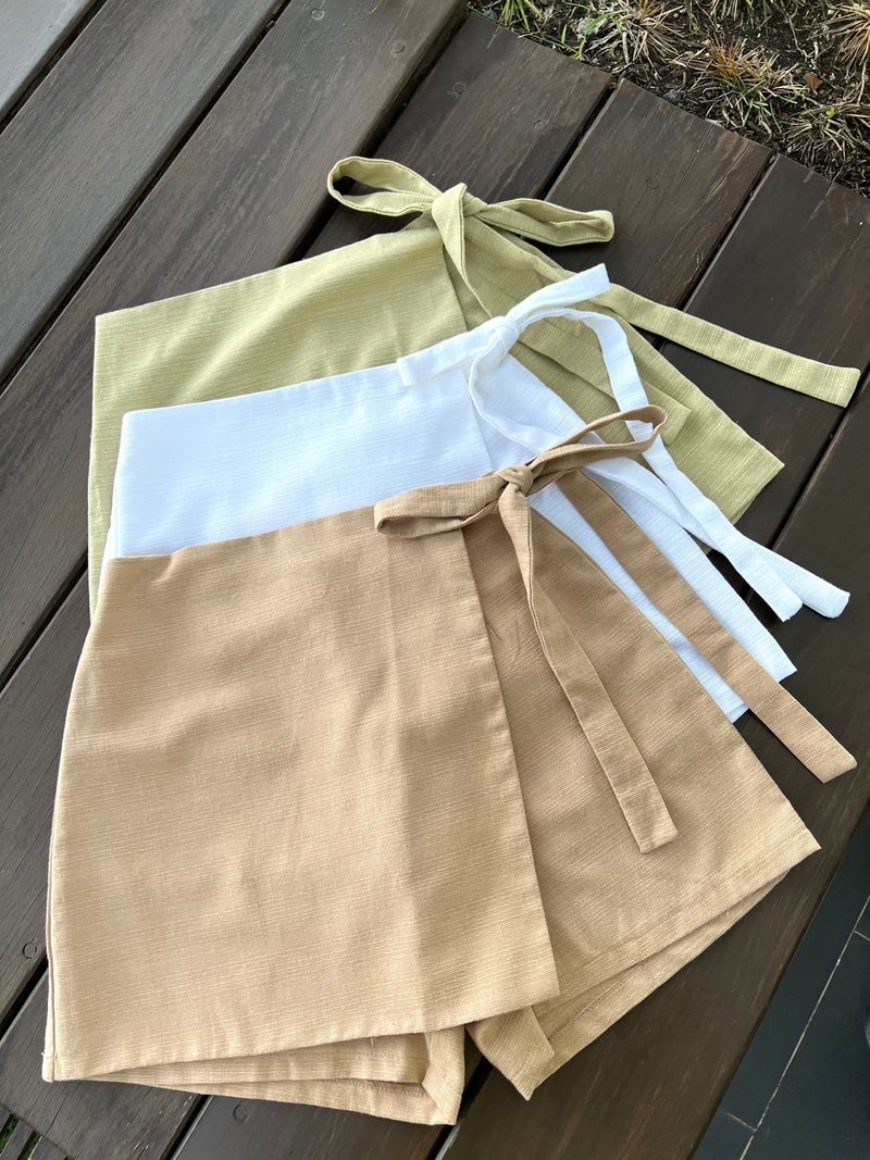 natural cotton skirt pants - 女装短裤 - 棉．麻 绿色