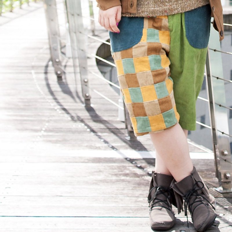 Happy Color Half Pants - 女装长裤 - 棉 绿色