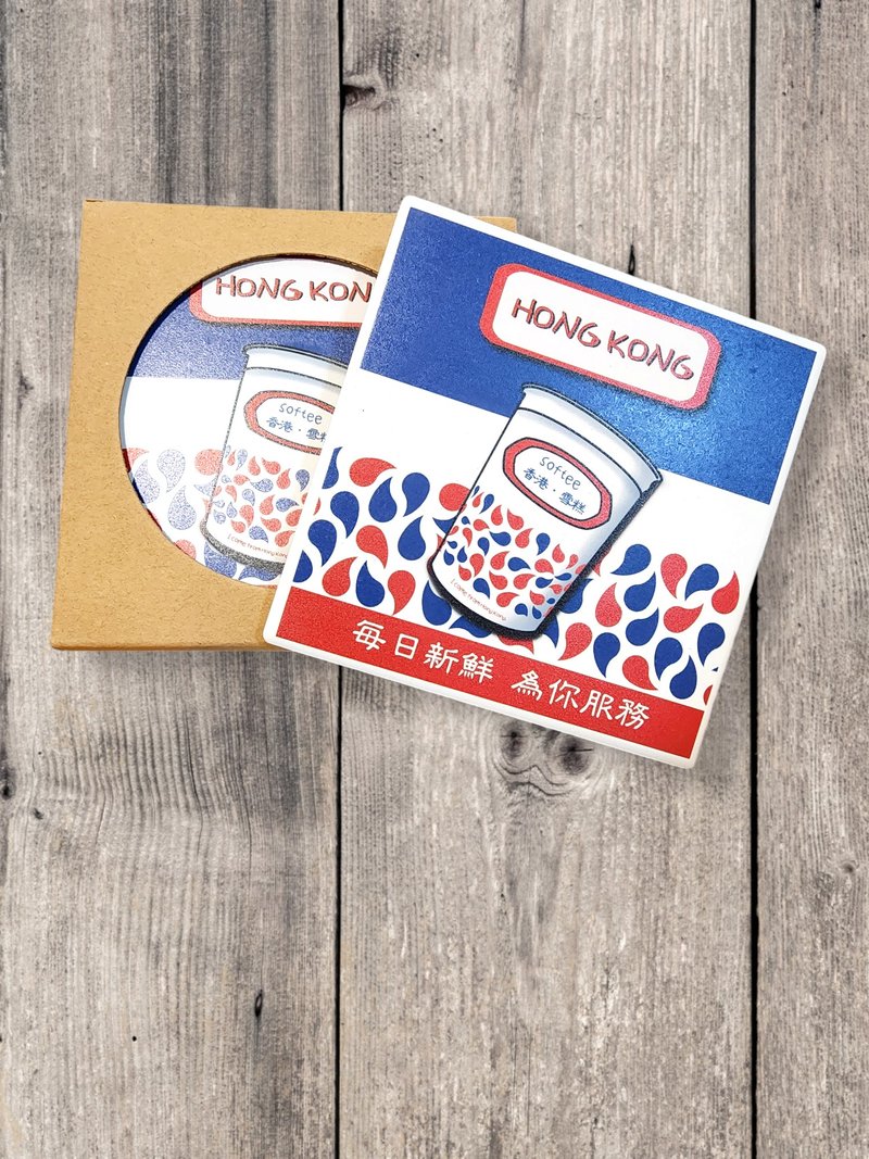 原创 电绘 香港富豪雪糕 吸水陶瓷杯垫 - 杯垫 - 陶 白色
