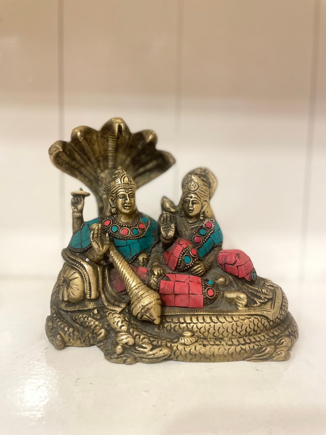 印度手工制 精细镶嵌工艺 黄铜像 - 印度教神只 毗湿奴 - 摆饰 - 铜/黄铜 金色