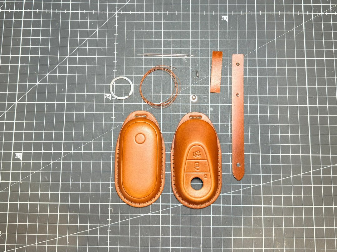 Benz奔驰 意大利植鞣革 汽车钥匙套 DIY材料包 - 皮件 - 真皮 咖啡色