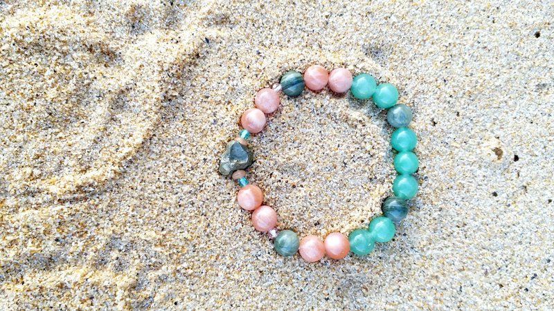 太阳石 黄铁矿 绿东菱玉 能量疗愈 天然石 水晶 手链 - 手链/手环 - 水晶 多色