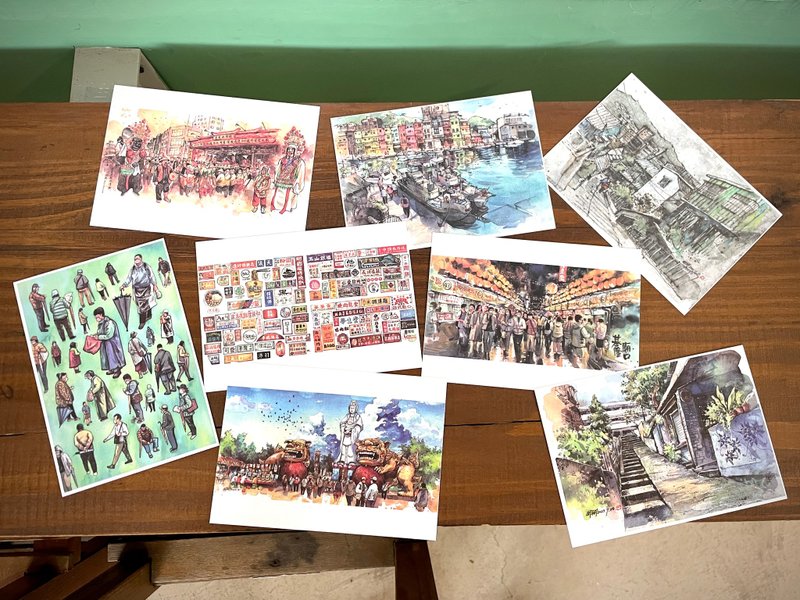 画家郑开翔作品明信片套组-基隆八景 - 卡片/明信片 - 纸 