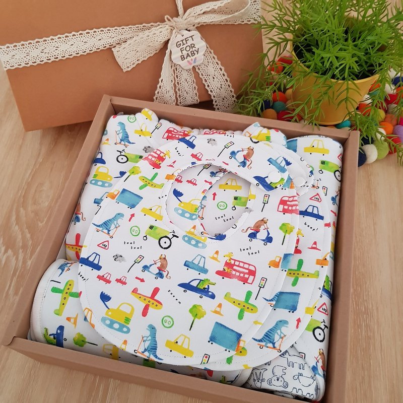 五件组弥月礼 动物交通工具 针织棉 最实用品项 独家手工制作 - 满月礼盒 - 棉．麻 多色
