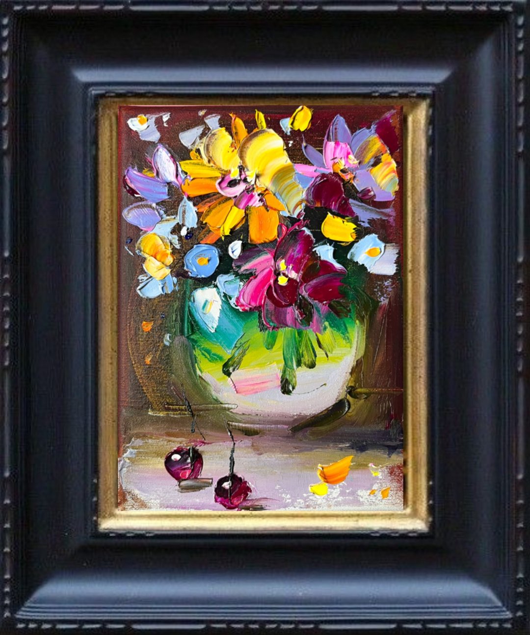Sunflower Painting Original Art Impasto oil painting Floral Art Small Art - 海报/装饰画/版画 - 其他材质 橘色