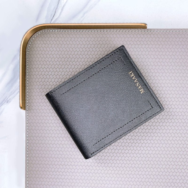 【MANAAKI】双线短钱包(女版) 短银包 钱夹 皮革 - 皮夹/钱包 - 环保材料 黑色