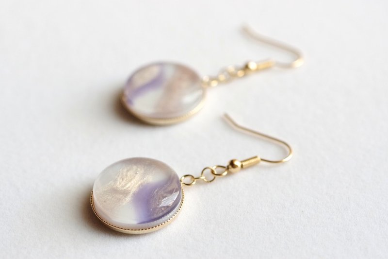 树脂艺术圆形耳针/紫色顶 - 耳环/耳夹 - 树脂 紫色