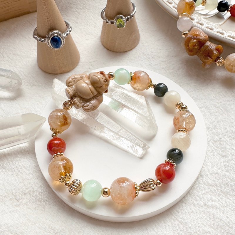 大猩猩的丛林冒险 猩猩手链 阿拉善 虎眼石 彩纹石 红玛瑙 - 手链/手环 - 半宝石 卡其色