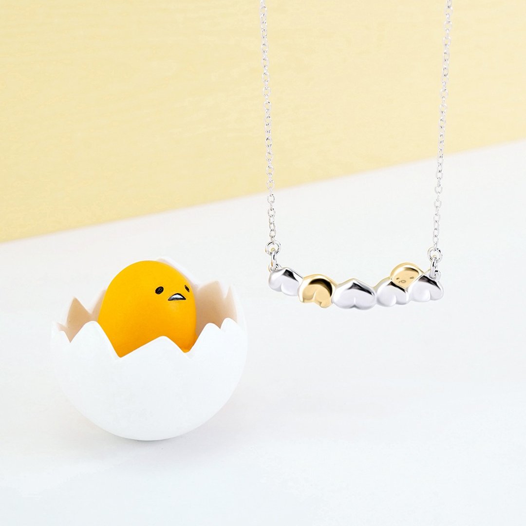 Gudetama 10周年系列-懒得过生日的蛋黄哥纯银项链 - 项链 - 其他金属 金色