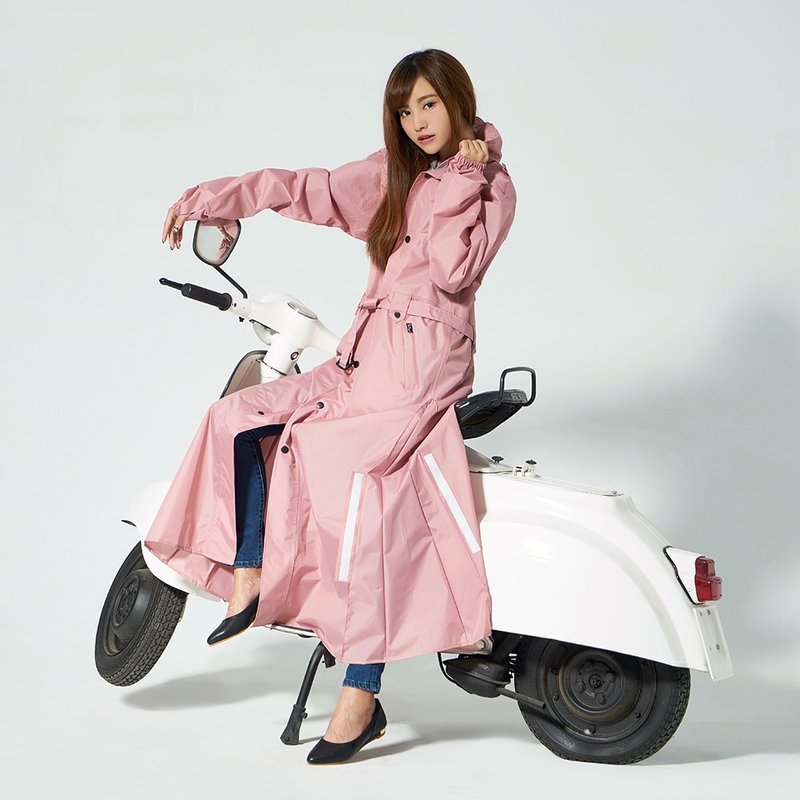 双龙牌军风长版风雨衣时尚防水外套 防雨风衣-珊瑚粉 - 雨伞/雨衣 - 防水材质 粉红色