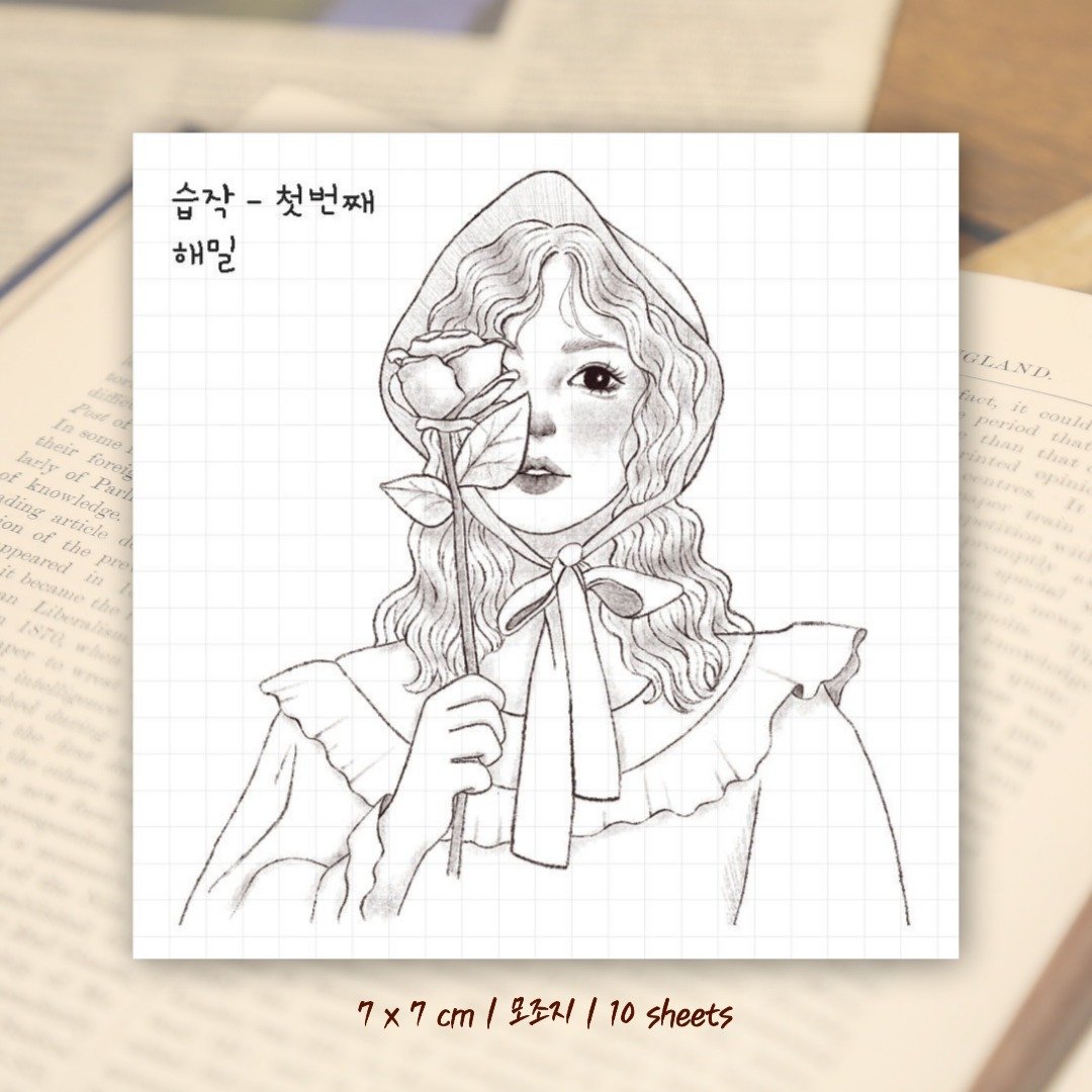 Drawing study ver1 (hamil) 复古女孩人物贴纸 - 贴纸 - 纸 黑色