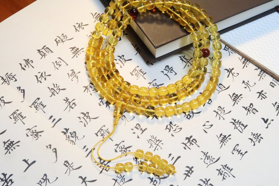 稀有高品质 9-10mm 金珀佛珠108 大老型珠 琥珀 蜜蜡 佛珠108 - 其他 - 宝石 金色
