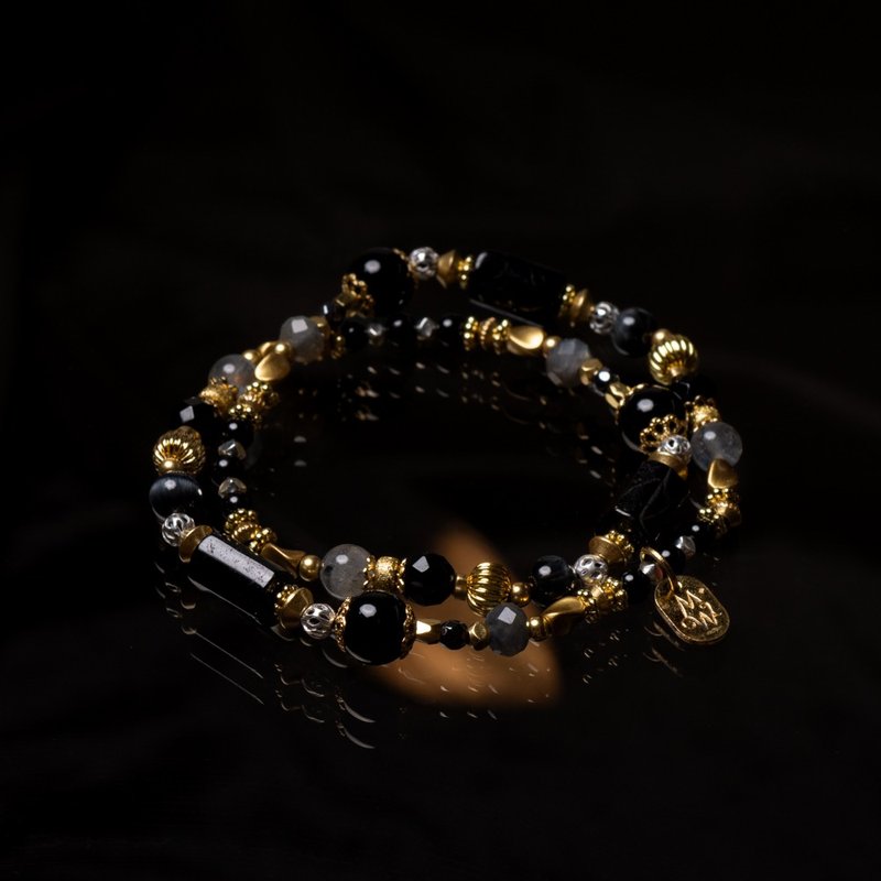 深层世界 I 黑碧玺拉长石双圈手链 C1633 - 手链/手环 - 宝石 