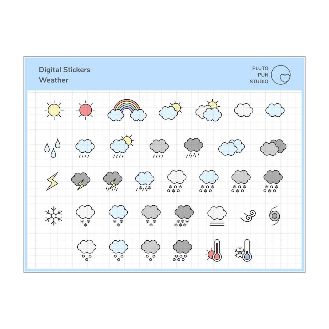 Weather Digital Stickers | Pre-cropped PNG - 贴纸 - 其他材质 蓝色