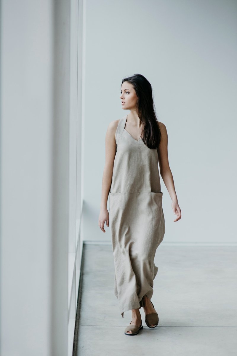 Linen Dress Motumo 15S13 - 洋装/连衣裙 - 亚麻 多色