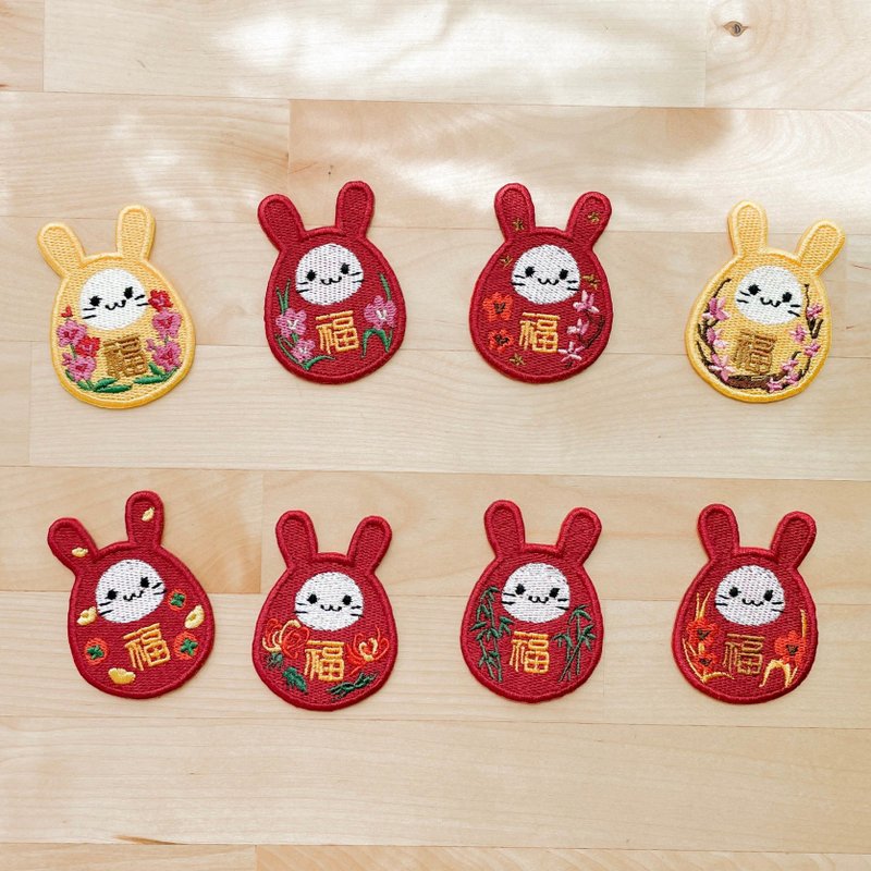【花语招福兔】达摩烫贴 刺绣贴纸 行李箱贴纸 - 贴纸 - 绣线 红色