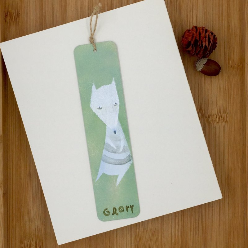 手绘金属书签・白狐狸-绿 - 书签 - 其他金属 绿色