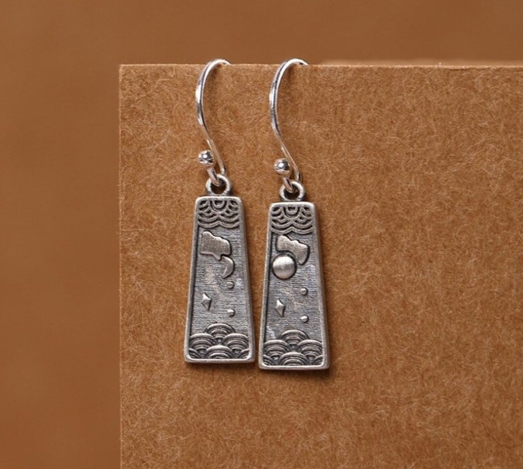Asymmetric Thai Silver Earrings for Women Romantic Poetry Novelty Jewelry Moon - 耳环/耳夹 - 纯银 银色
