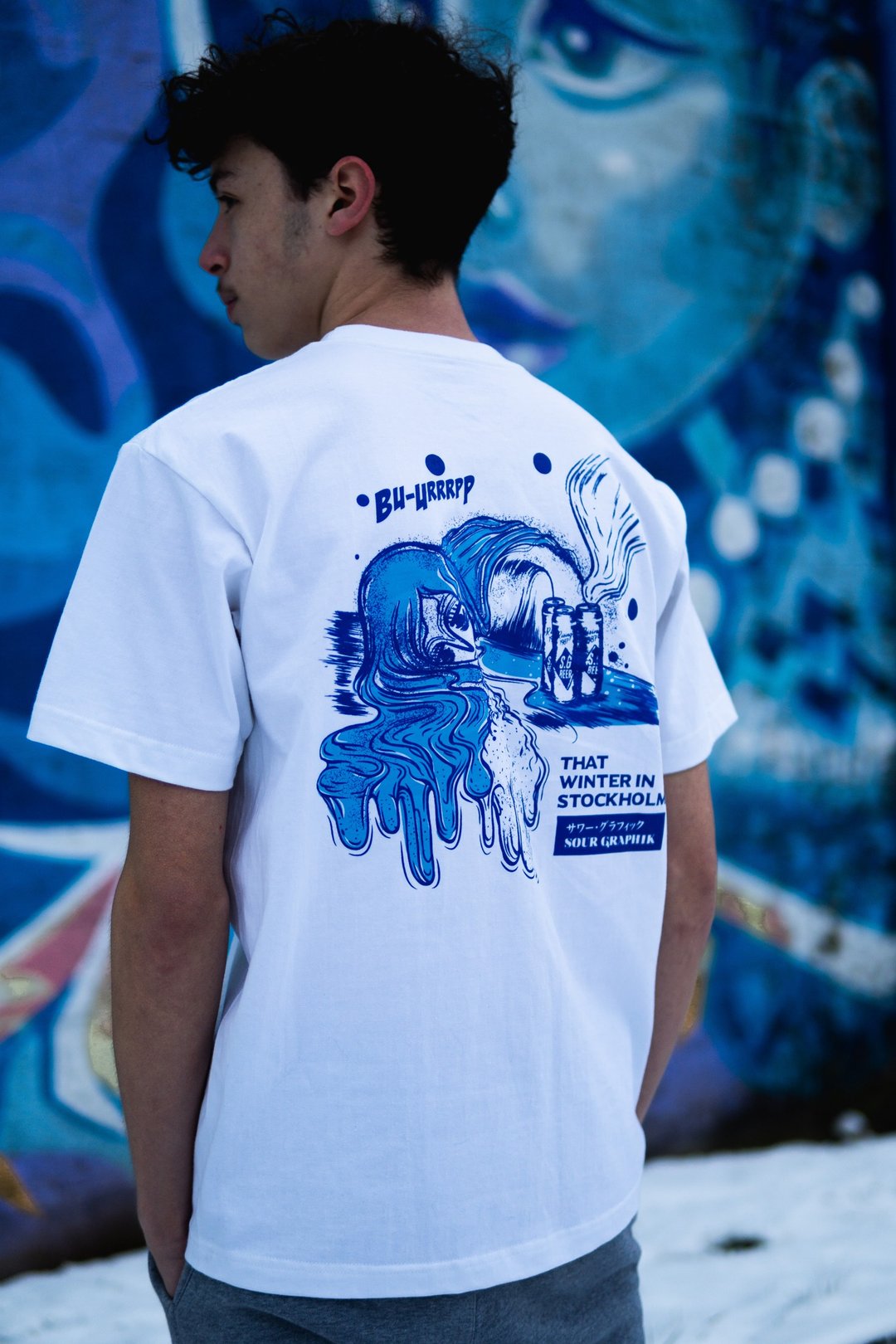 Sour Graphik / 北欧の冬 / 美国滑板跑酷 / 中性 T-shirt - 中性连帽卫衣/T 恤 - 棉．麻 蓝色