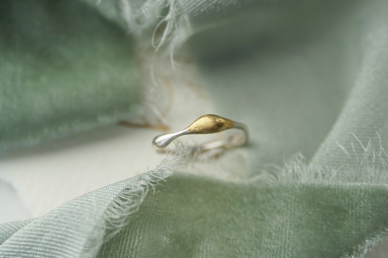 点金 双色 水点戒指 Dew Ring 925纯银 24k 金 - 戒指 - 其他金属 银色