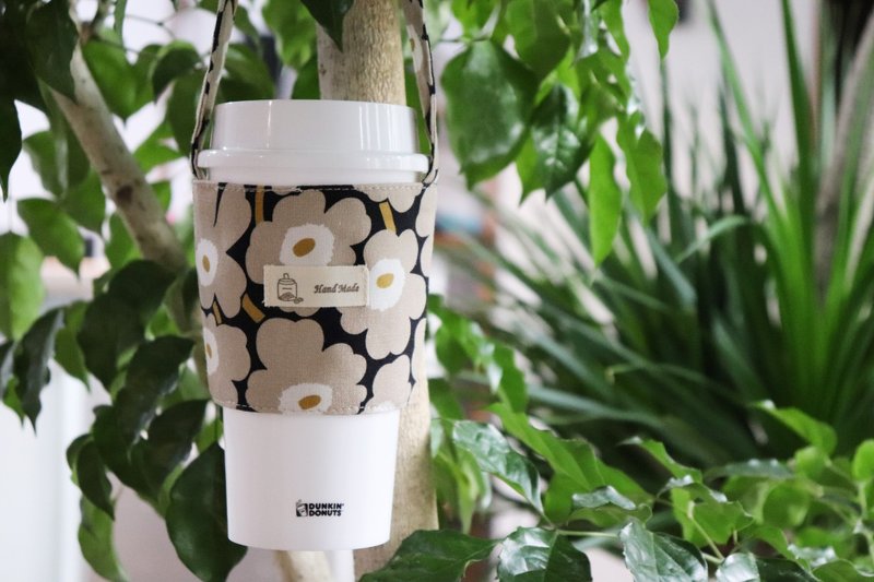 礼物首选花花饮料提袋(卡其花) - 随行杯提袋/水壶袋 - 棉．麻 卡其色