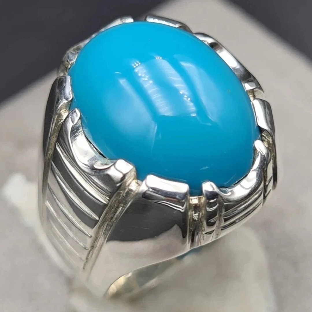 Beautiful Super Clean Blue Feroza Ring Turquoise gift for him men christmas gift - 戒指 - 宝石 蓝色