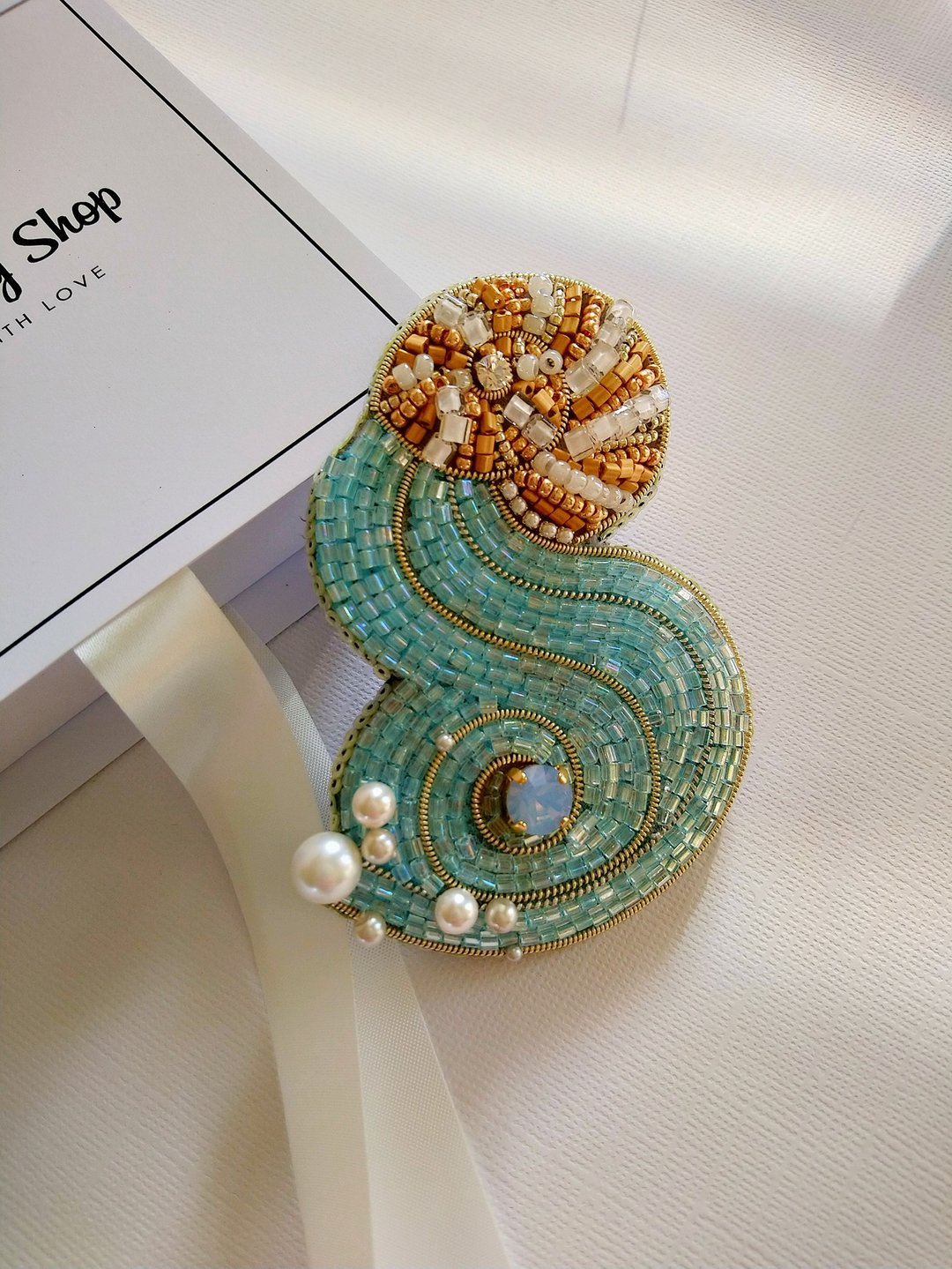 Brooch Aquarius, Zodiac signs, personalized gift,embroidered brooch, beaded pin - 胸针 - 玻璃 蓝色