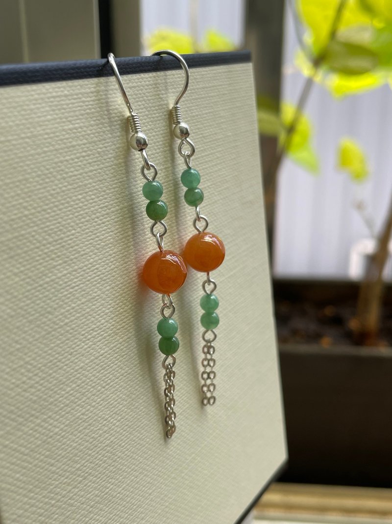 浓情//天然翡翠A货 红翡 绿翠  925银 耳勾 - 耳环/耳夹 - 玉石 