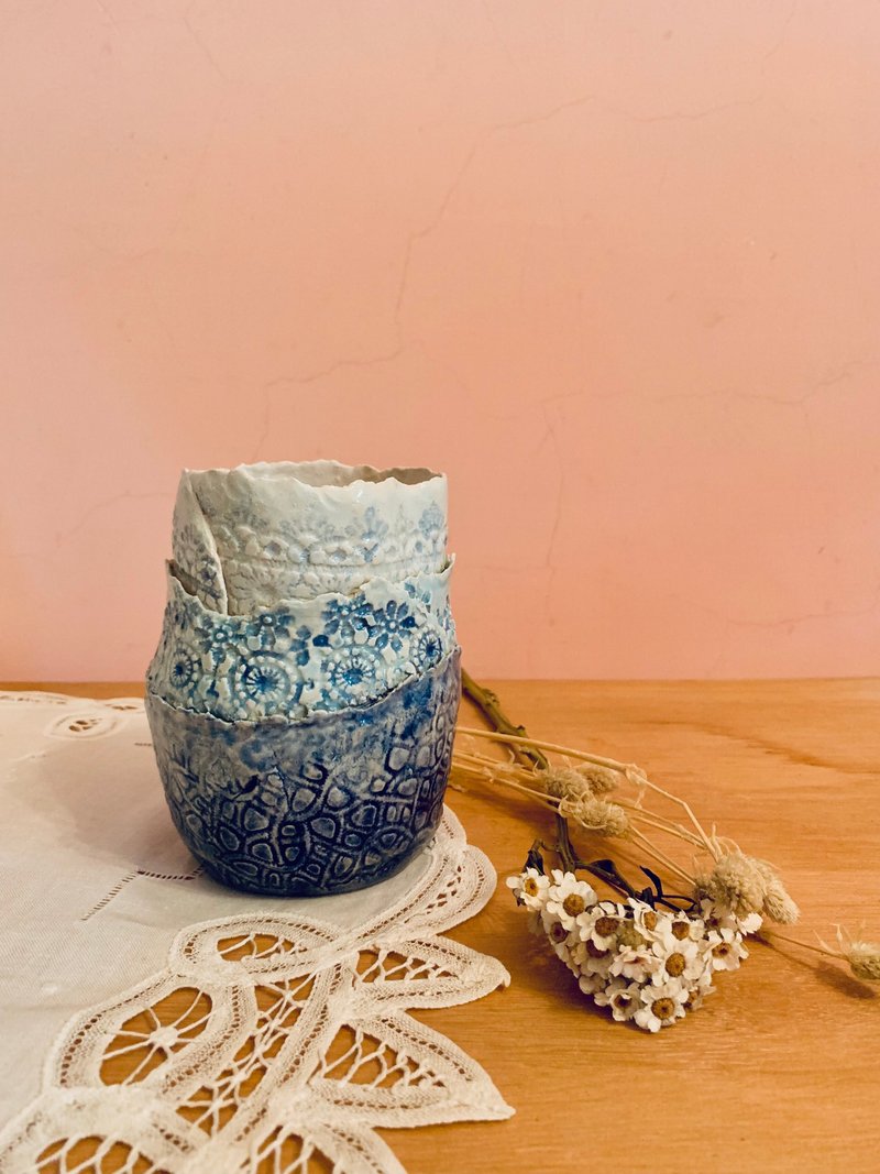 多层次蕾丝花器 - 花瓶/陶器 - 陶 