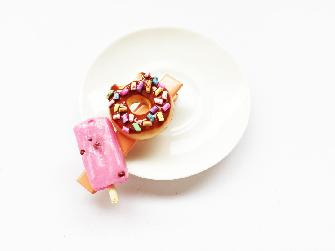 Donut Hair Clip + Orange Ice Cream - 发饰 - 粘土 橘色