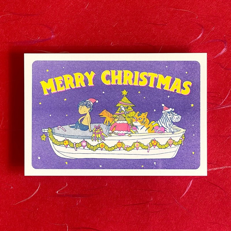 愉快动物船 (Risograph 圣诞卡) - 卡片/明信片 - 纸 紫色