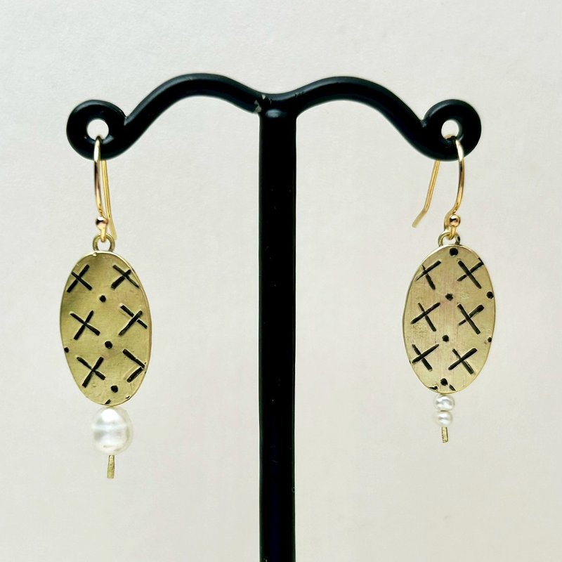 【Line 系列】 #a476 线条耳环/ 黄铜/ 手工礼物/ 定制化 - 耳环/耳夹 - 铜/黄铜 金色