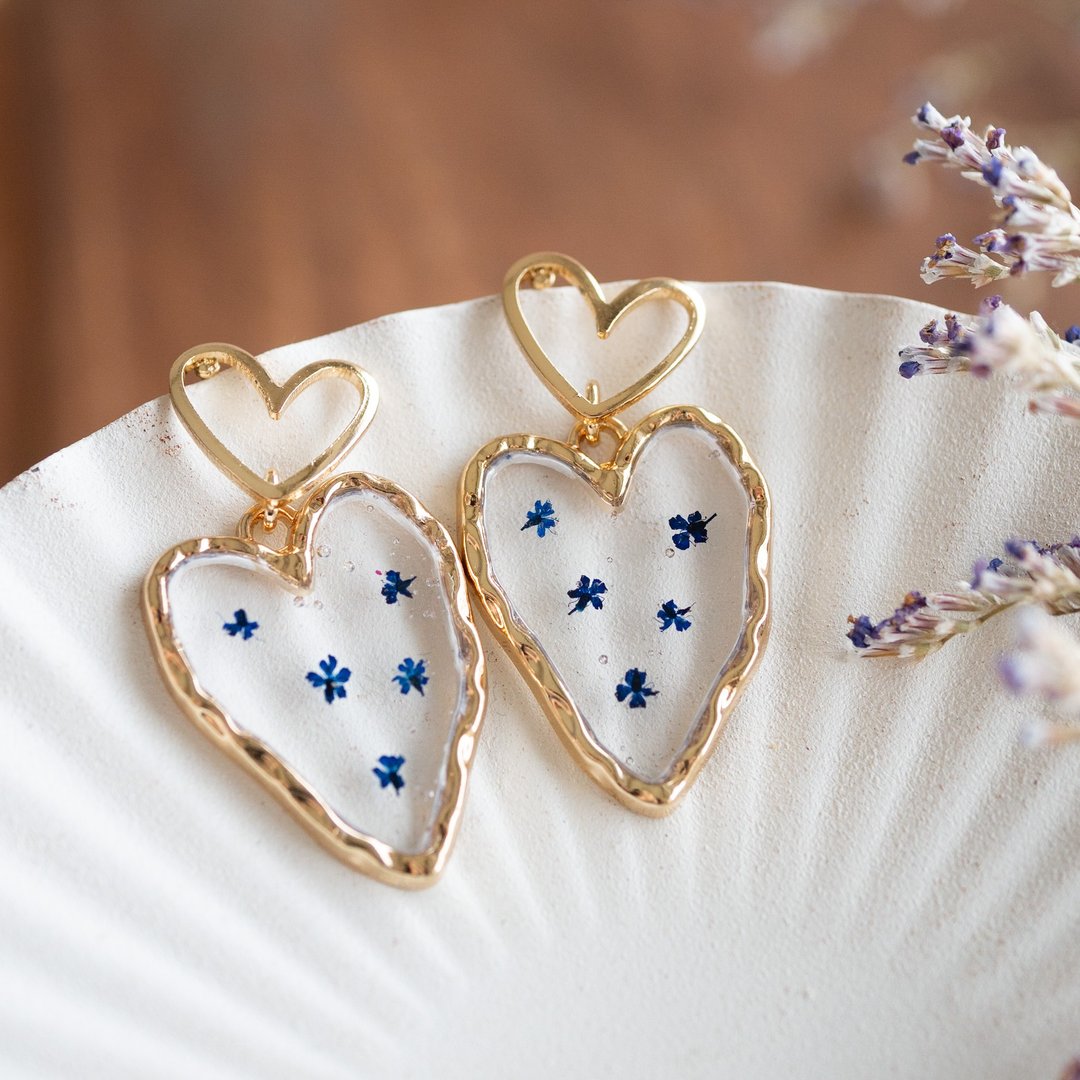 heart earrings - 耳环/耳夹 - 树脂 蓝色