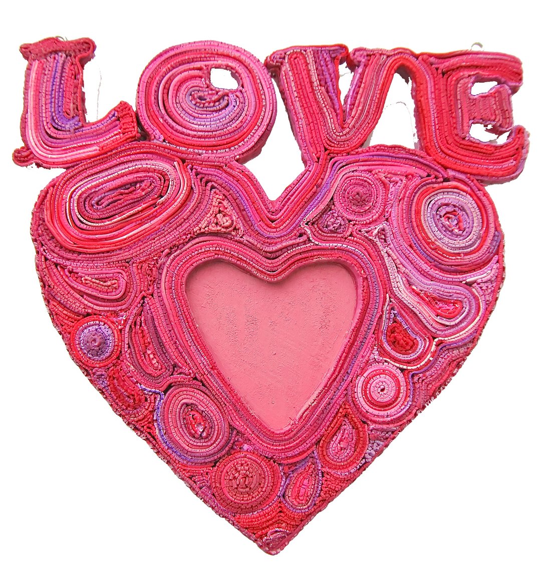 Red Heart Wooden Photo frame Valentines day Home decor clay Interior word Love - 画框/相框 - 粘土 红色
