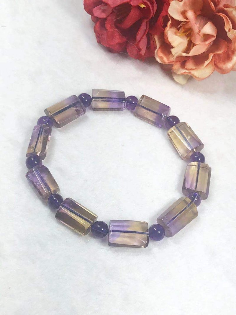 多宝晶石/天然紫黄晶角切桶珠手链L号/顶轮/第八脉轮/紫黄晶12mm - 手链/手环 - 水晶 紫色