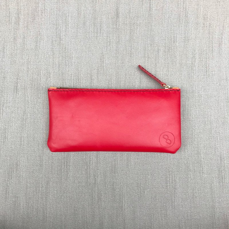 手工优雅真皮拉链长夹 (手机袋 手拿包)  雪里红 (圣诞节, 礼物) - 手拿包 - 真皮 红色