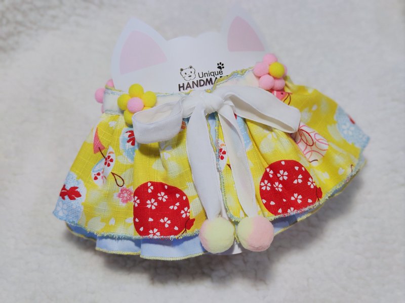 宠物 猫犬 春天 花花 颈圈 颈饰 (可加名字) - 项圈/牵绳 - 棉．麻 黄色