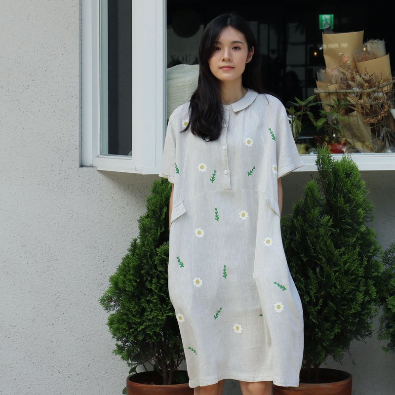 Cognoscenti 青苹果绿 衬衫领洋装/小花/长版洋装/口袋 - 女装背心 - 棉 绿色
